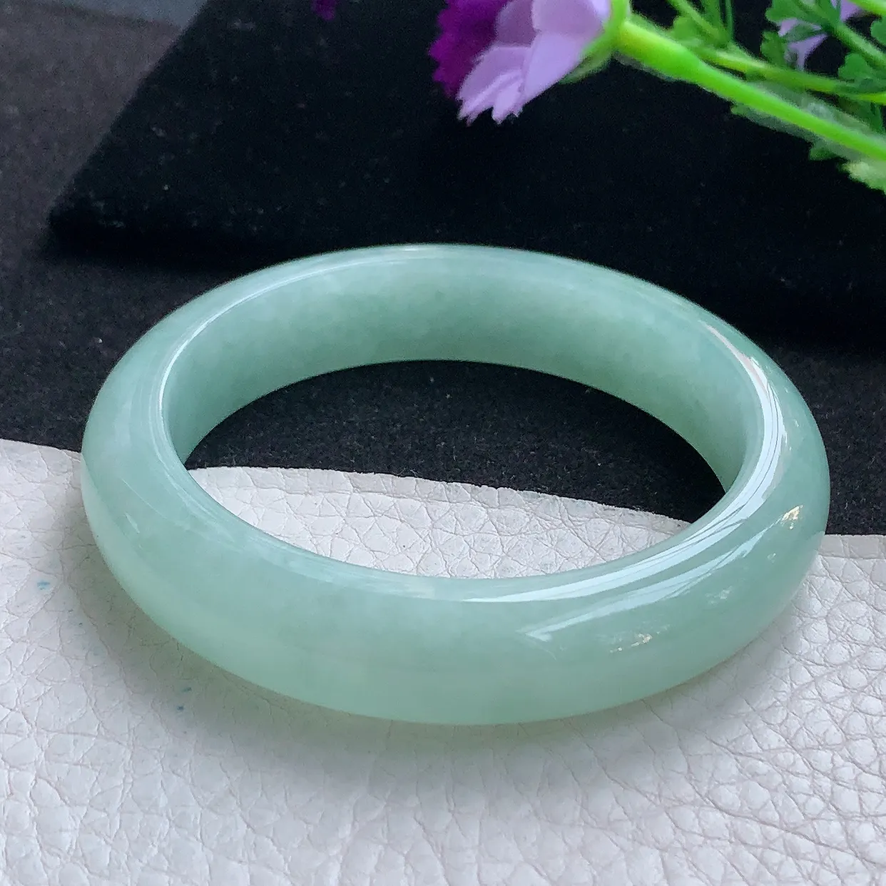 hy自然光57.5*12.5*8.5平安镯 缅甸翡翠A货玉手镯冰绿胶感 宽边玉手环