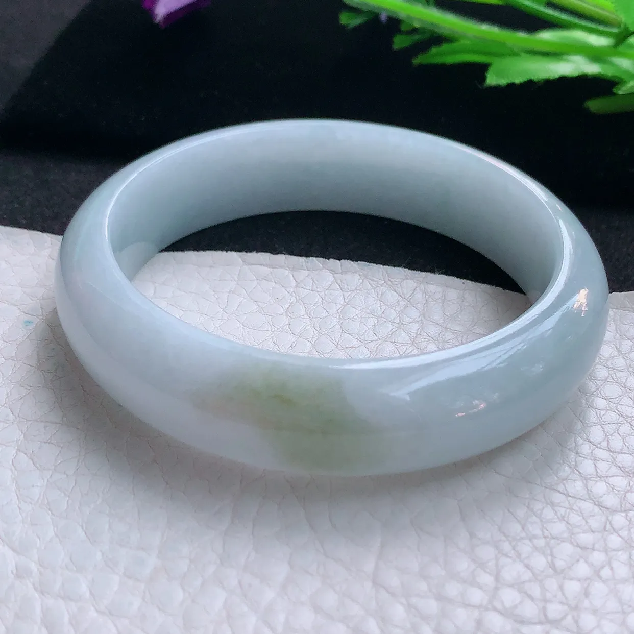 ll自然光56.5*14.8*8.2平安镯 缅甸翡翠A货玉手镯飘花清秀宽边玉手环