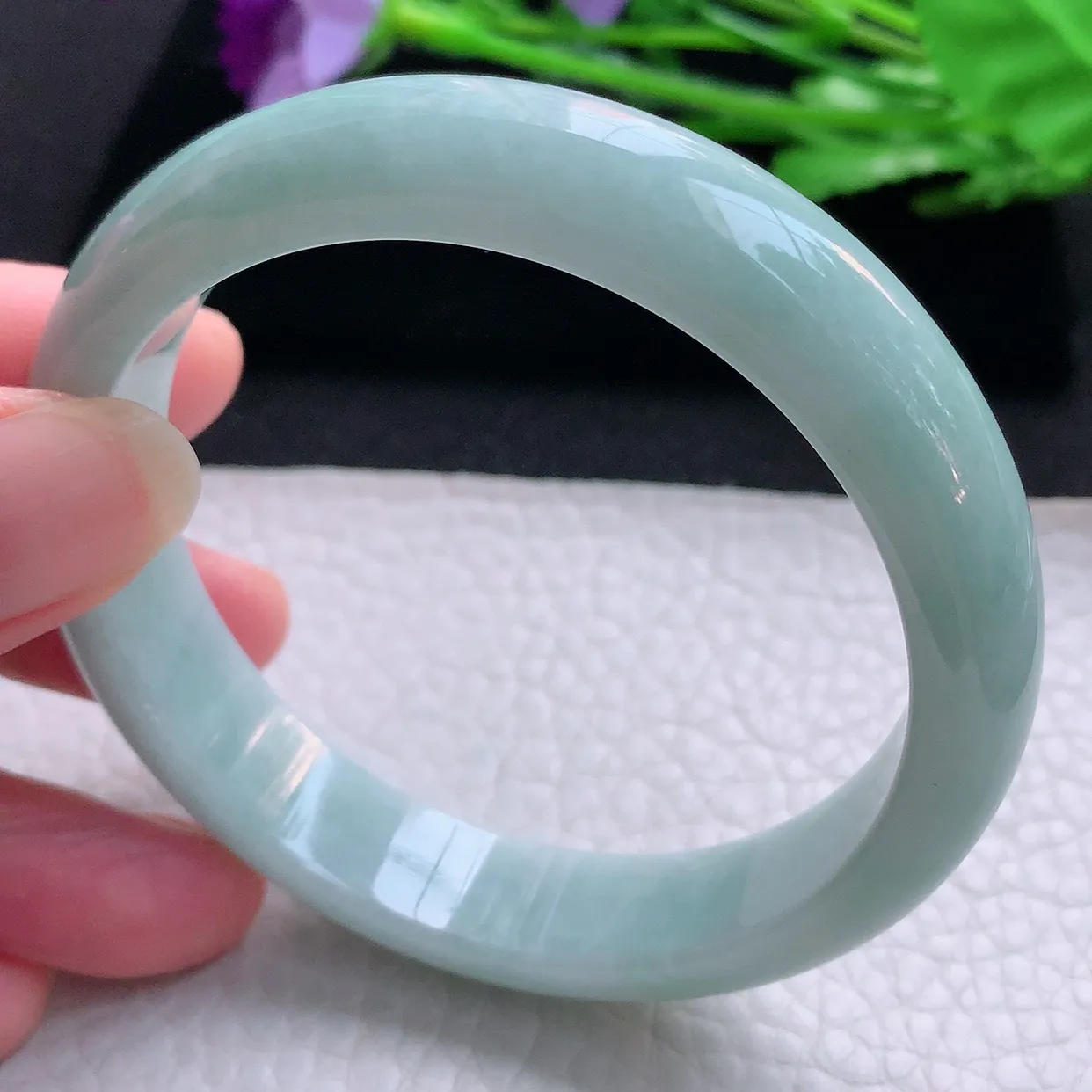 ll自然光57.8*13*7.8平安镯 缅甸翡翠A货玉手镯湖水绿宽边玉手环