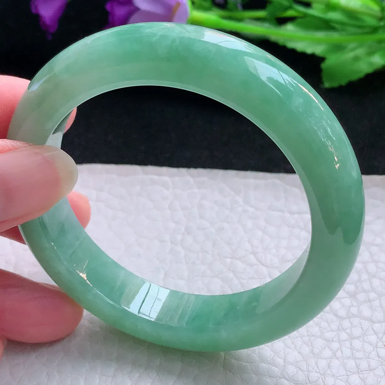 nr自然光54*12.5*9平安镯 缅甸翡翠A货玉手镯满绿水润宽边玉手环