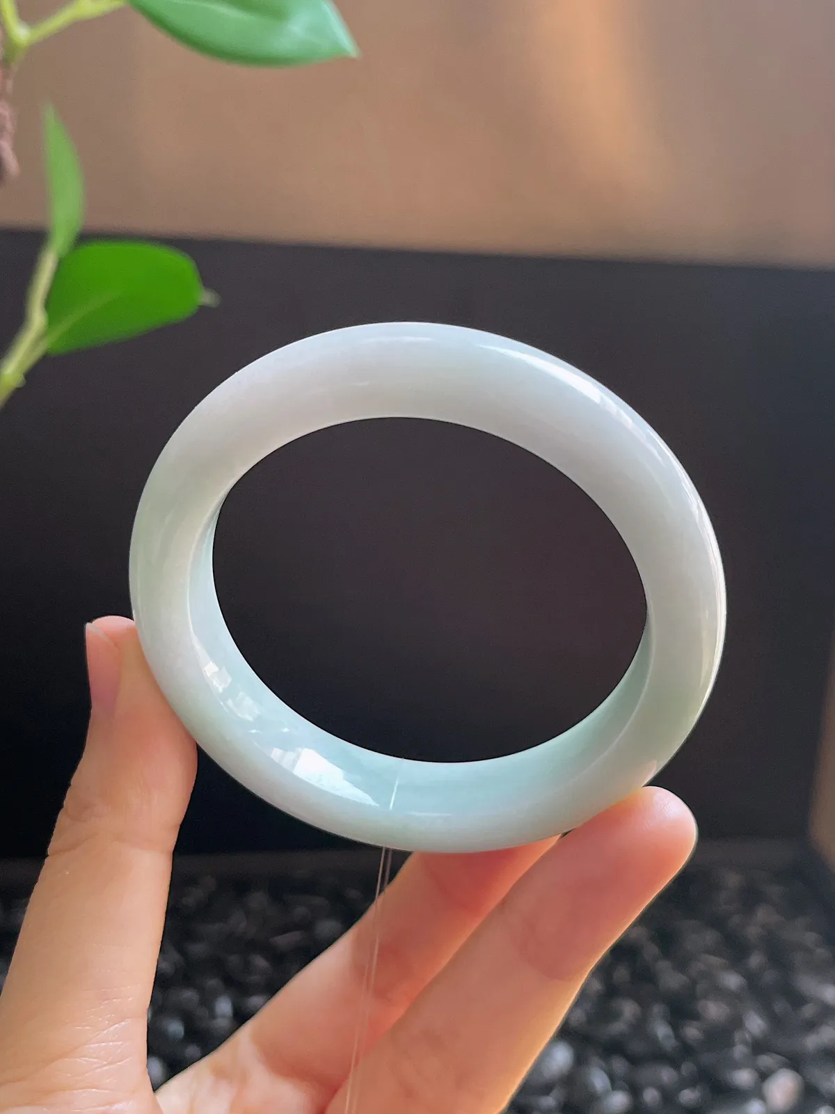 正圈51.6圈口，翡翠糯化种淡绿色手镯