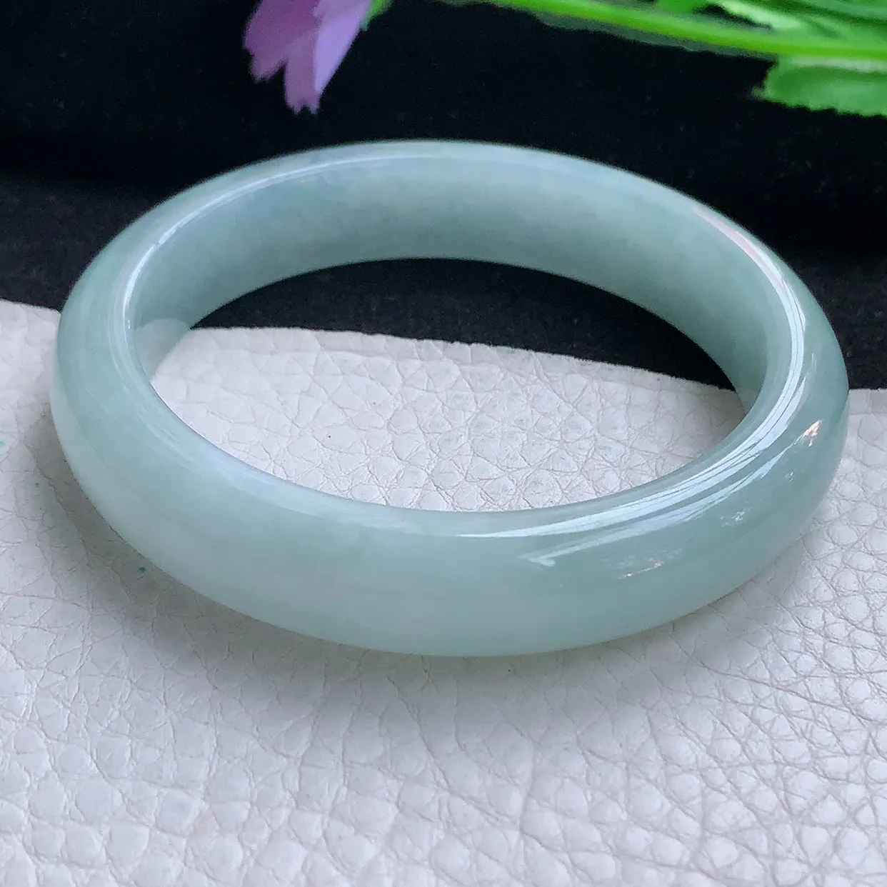 nr自然光55*12*7.8平安镯 缅甸翡翠A货玉手镯冰蓝宽边玉手环