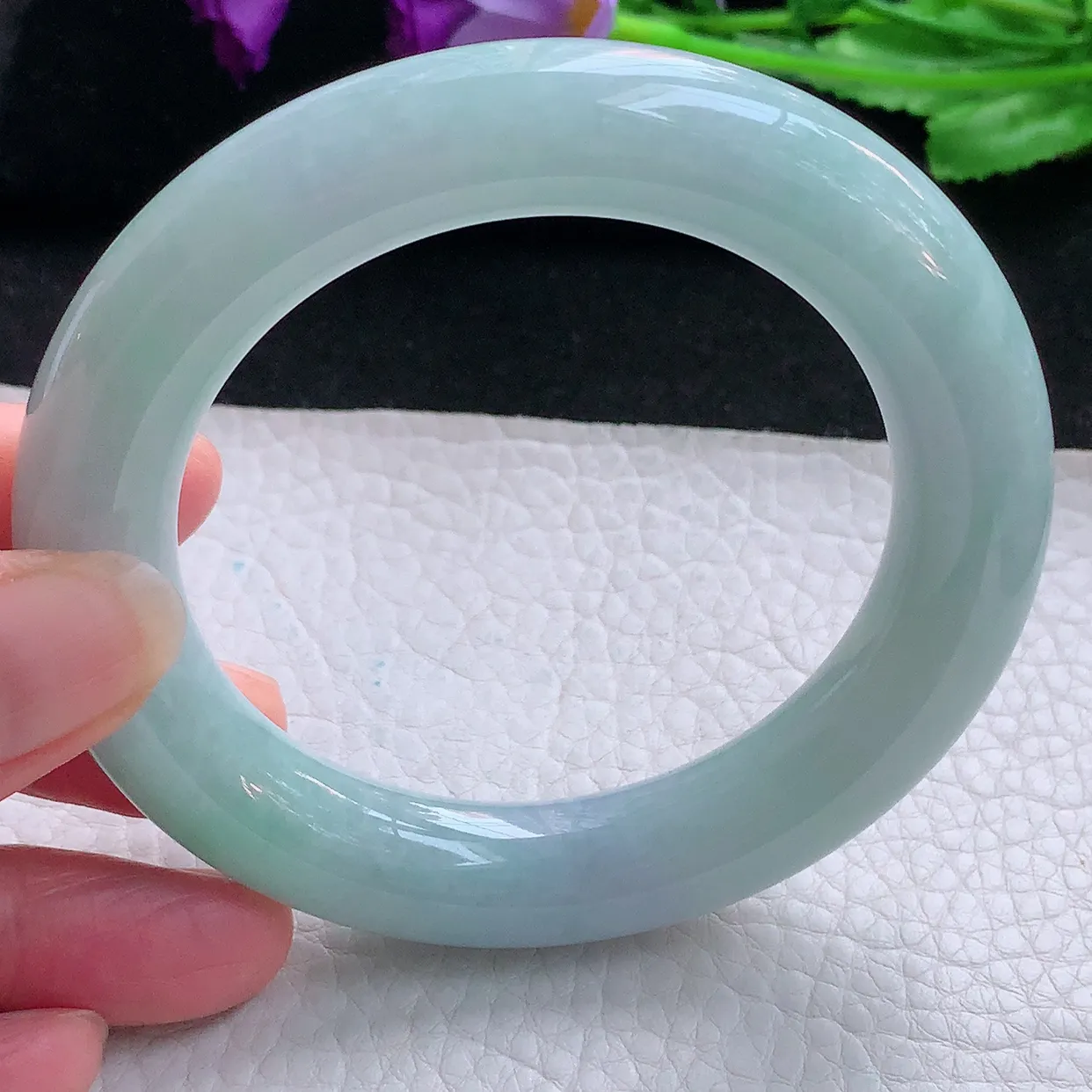 z自然光58*12.5*12.6胖圆镯 缅甸翡翠A货玉手镯春带彩大气圆条美人镯