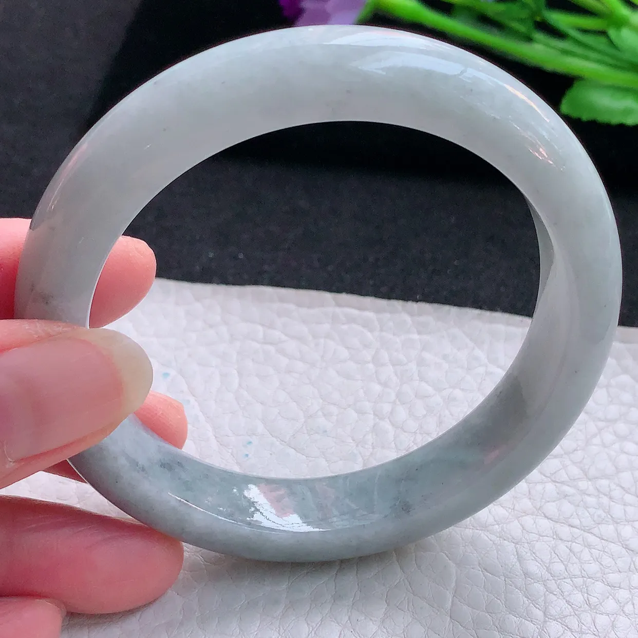 ll自然光59.5*12.6*9平安镯 缅甸翡翠A货玉手镯水润乌鸡花宽边玉手环