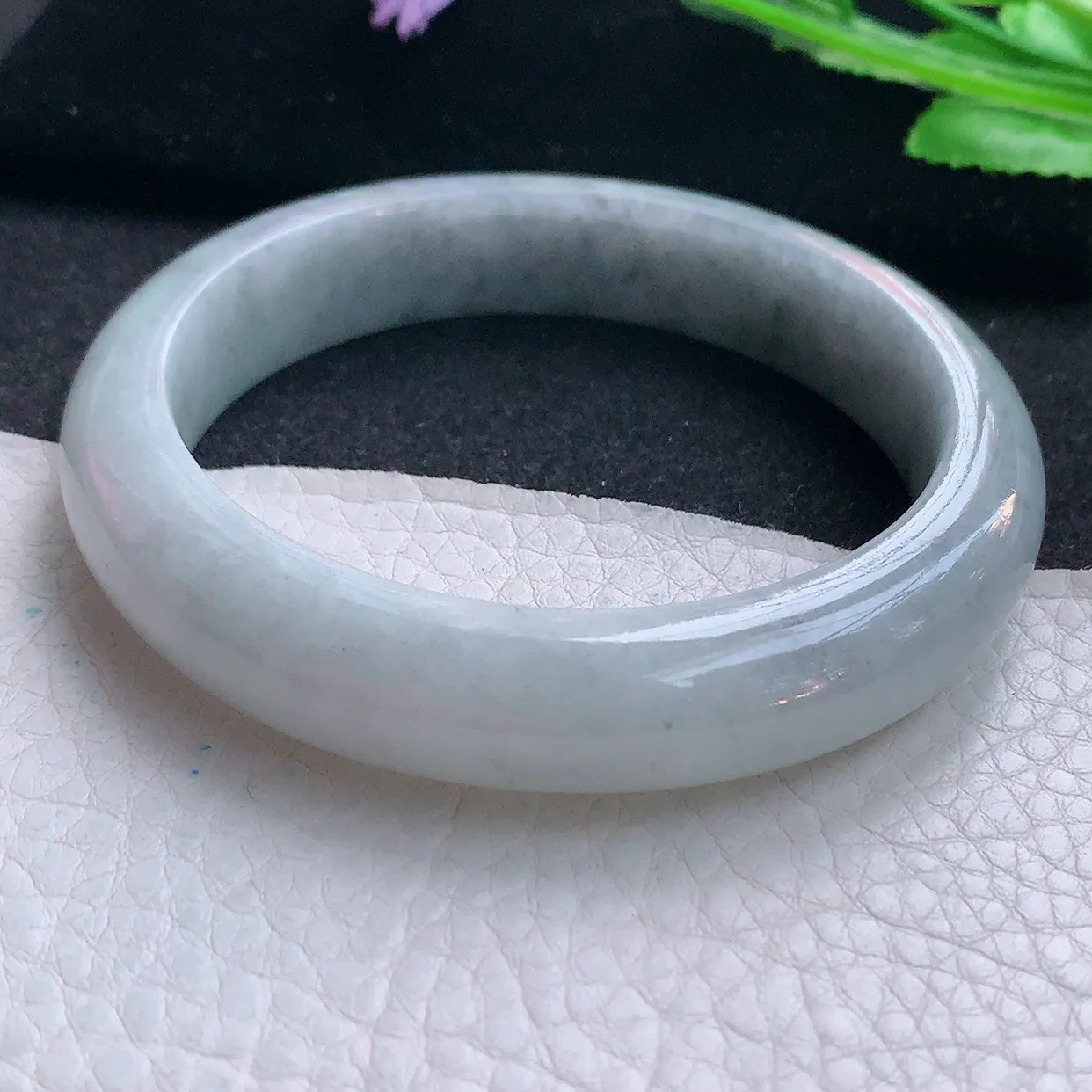 ll自然光59.5*12.6*9平安镯 缅甸翡翠A货玉手镯水润乌鸡花宽边玉手环