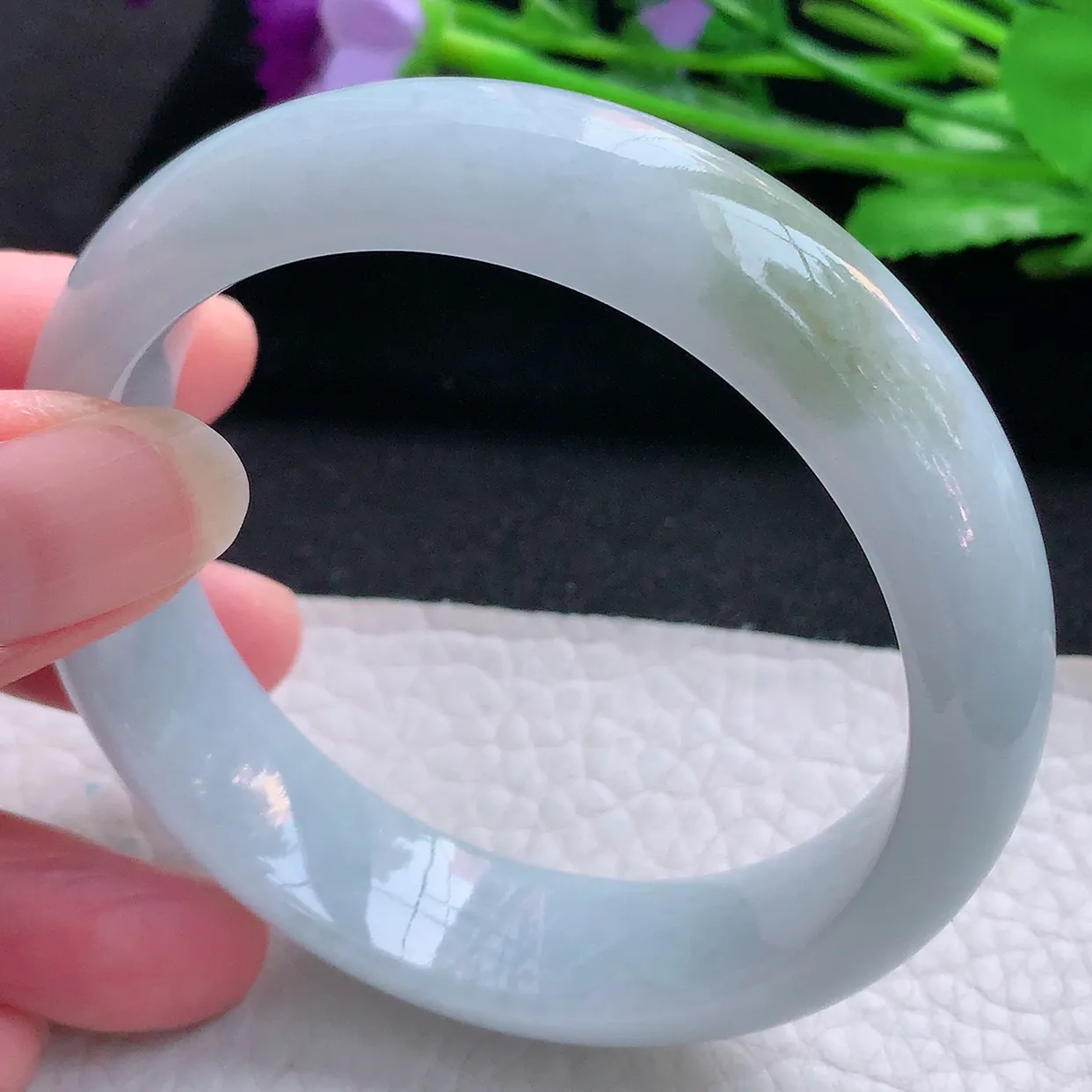 ll自然光56.5*14.8*8.2平安镯 缅甸翡翠A货玉手镯飘花清秀宽边玉手环