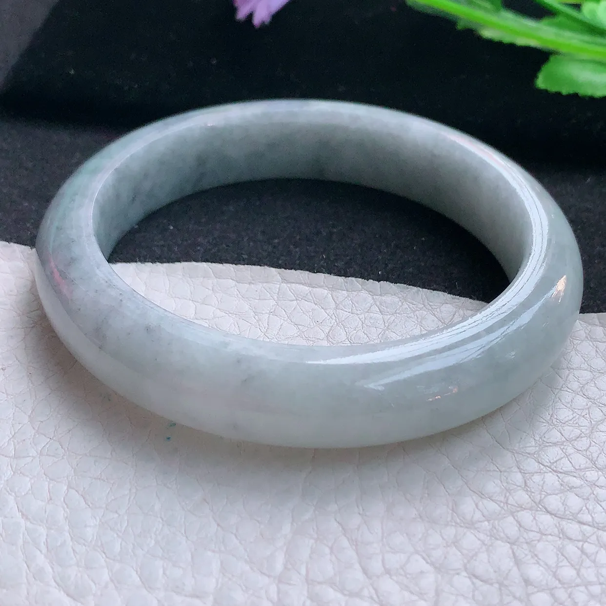 ll自然光59.5*12.6*9平安镯 缅甸翡翠A货玉手镯水润乌鸡花宽边玉手环