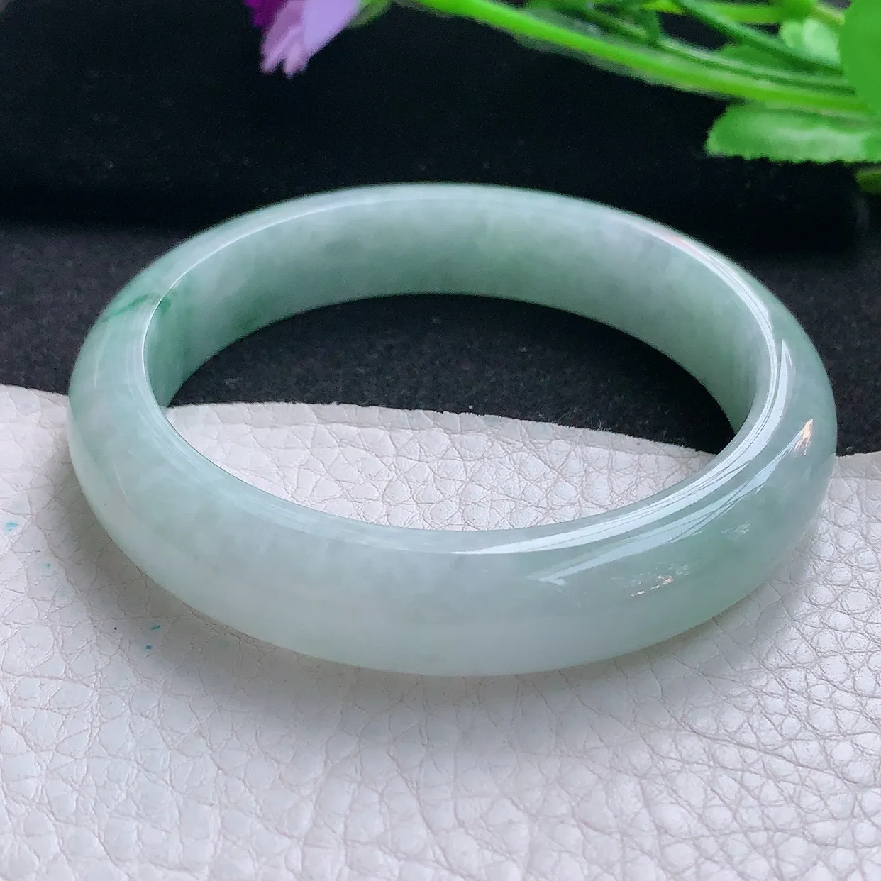 ll自然光57.5*12.5*8平安镯 缅甸翡翠A货玉手镯飘花灵动宽边玉手环