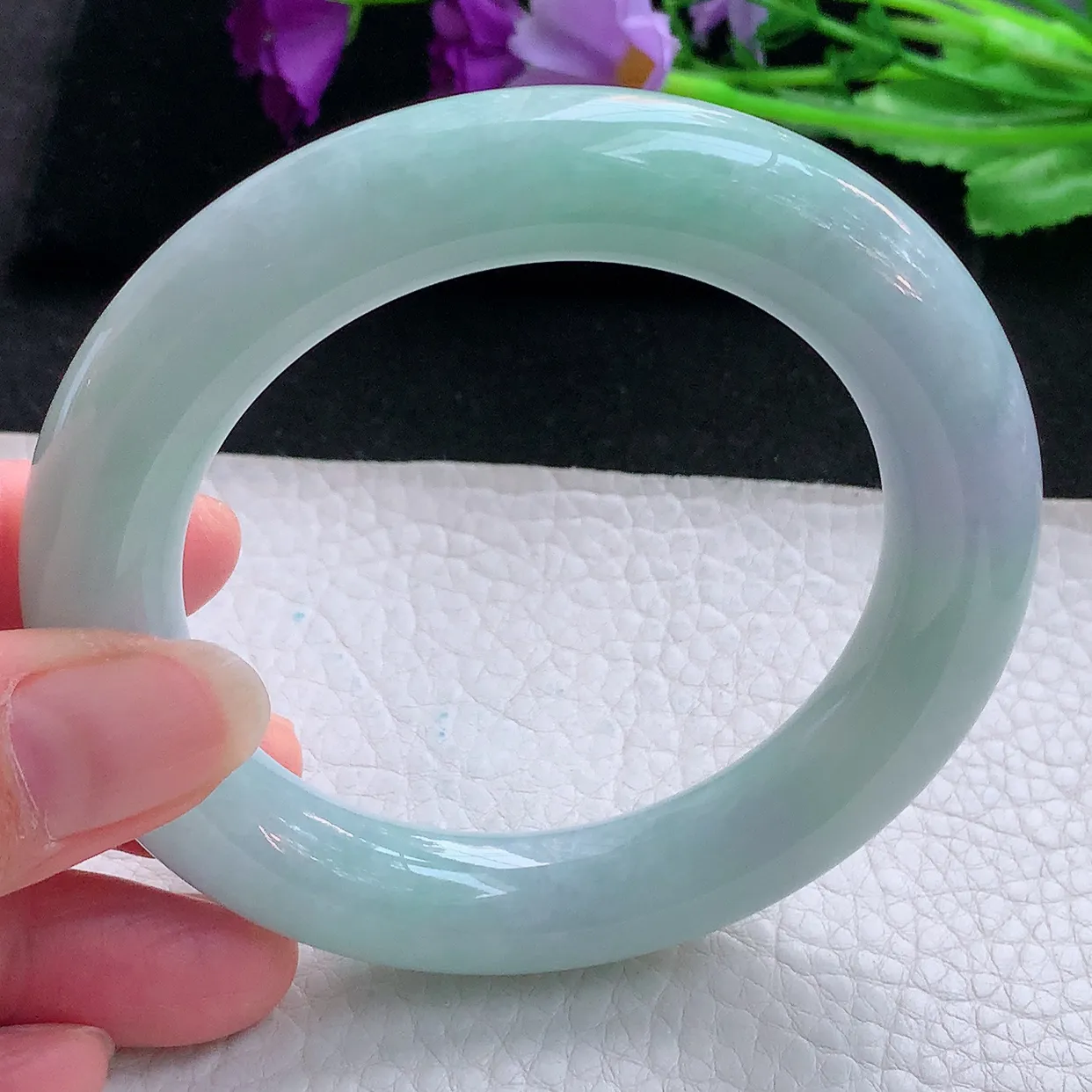 z自然光58*12.5*12.6胖圆镯 缅甸翡翠A货玉手镯春带彩大气圆条美人镯