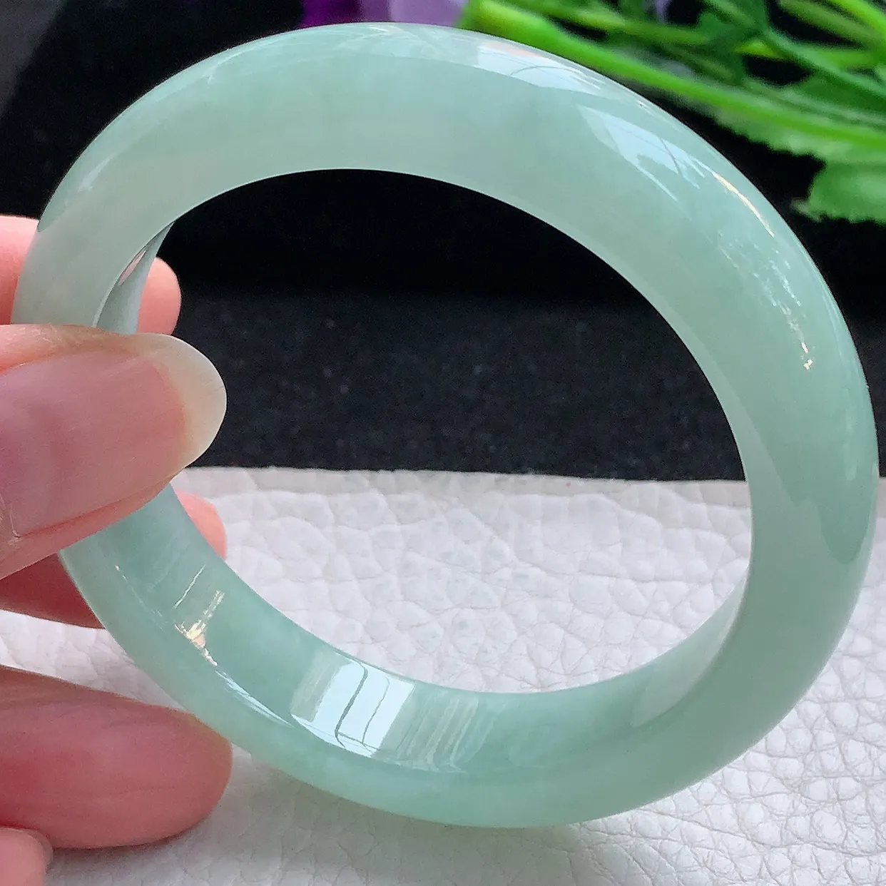 hy自然光57.5*12.5*8.5平安镯 缅甸翡翠A货玉手镯冰绿胶感 宽边玉手环