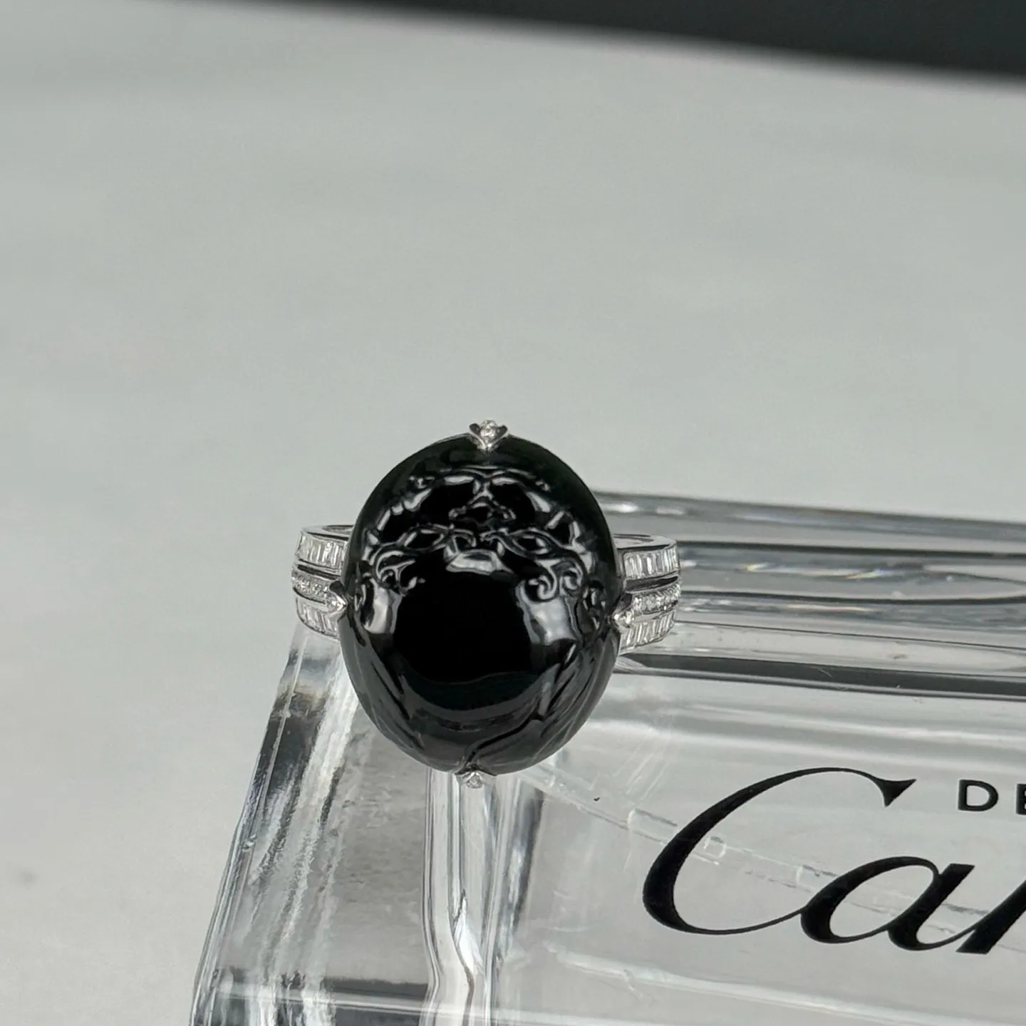 精品18k墨翠貔貅戒指 种好色正 黑度极好 打灯通透 油性十足 尺寸18.9