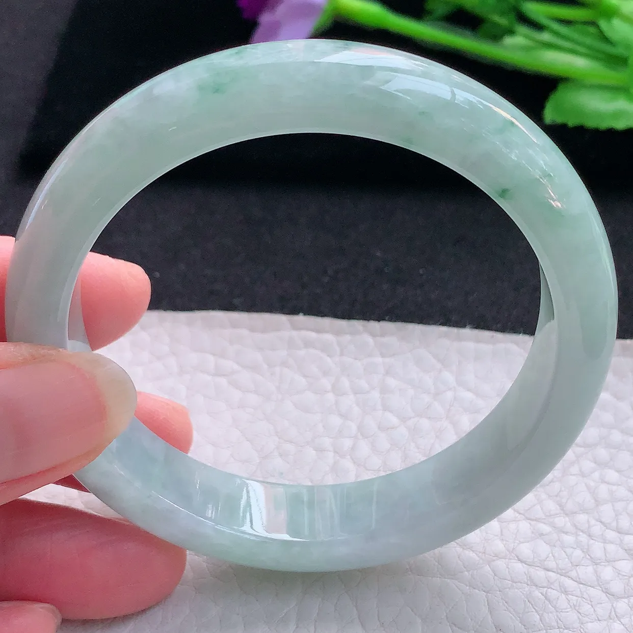 ll自然光57.5*12.5*8平安镯 缅甸翡翠A货玉手镯飘花灵动宽边玉手环