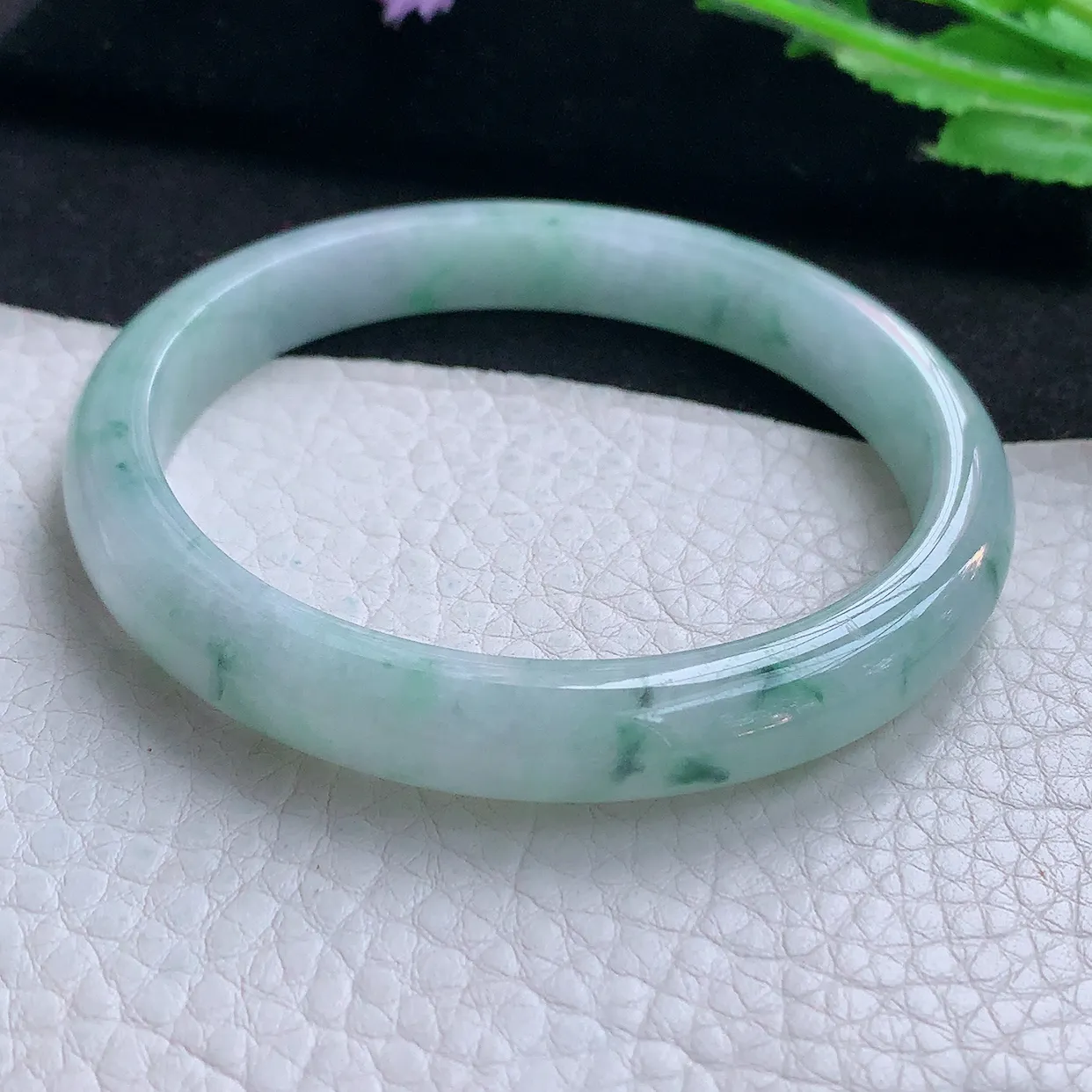 ee大圈口60*9.6*7平安镯 缅甸翡翠A货玉手镯冰飘花秀气宽边玉手环