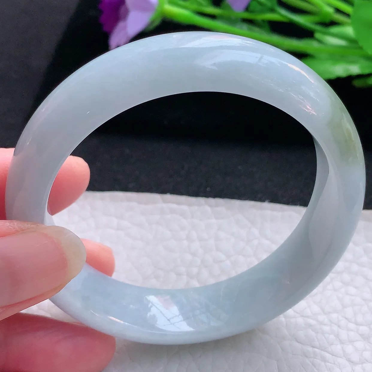 ll自然光56.5*14.8*8.2平安镯 缅甸翡翠A货玉手镯飘花清秀宽边玉手环