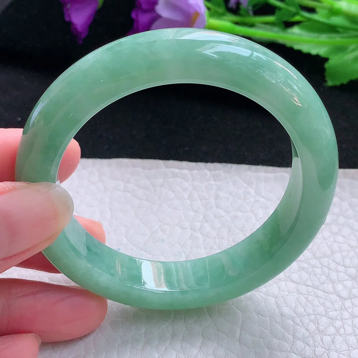 nr自然光54*12.5*9平安镯 缅甸翡翠A货玉手镯满绿水润宽边玉手环