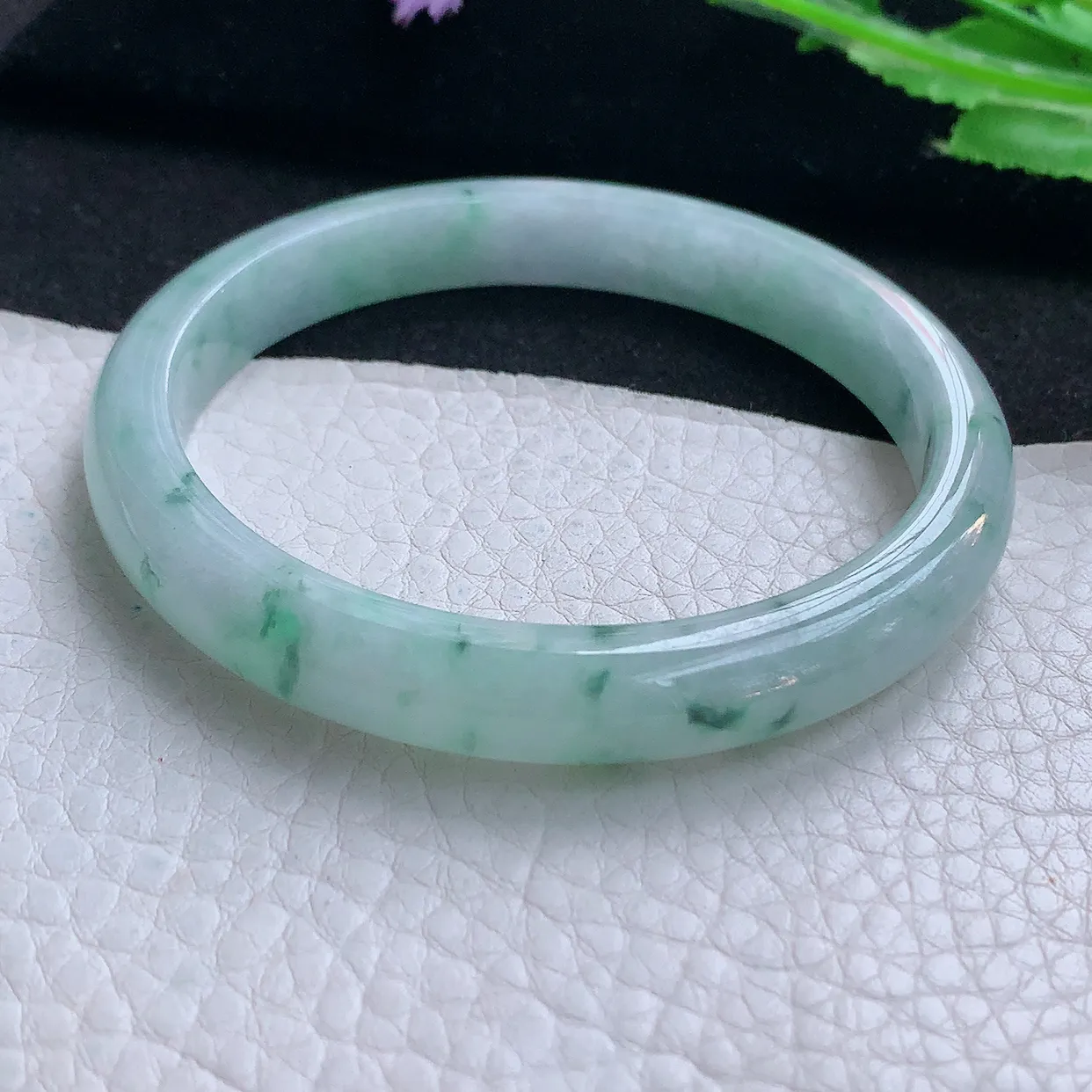 ee大圈口60*9.6*7平安镯 缅甸翡翠A货玉手镯冰飘花秀气宽边玉手环