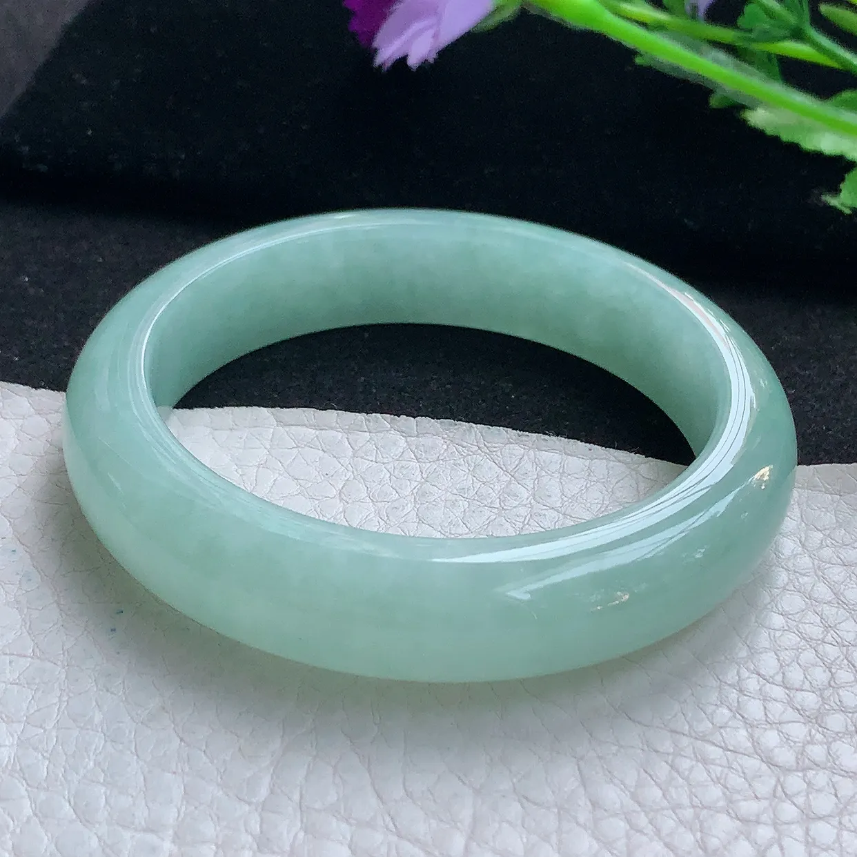 hy自然光57.5*12.5*8.5平安镯 缅甸翡翠A货玉手镯冰绿胶感 宽边玉手环