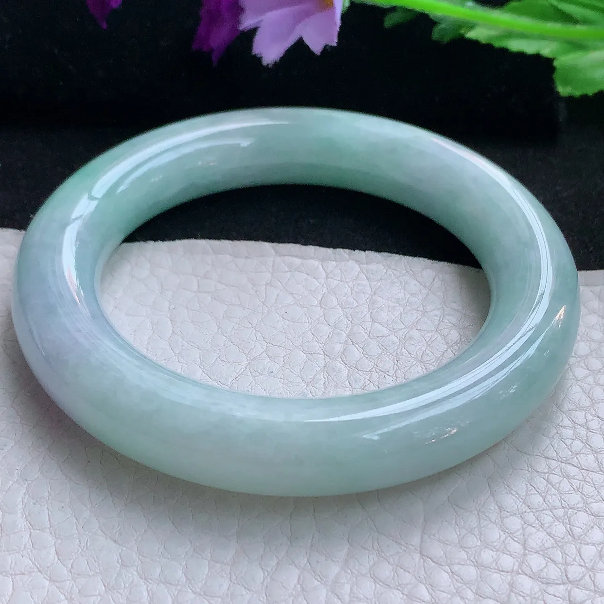 z自然光58*12.5*12.6胖圆镯 缅甸翡翠A货玉手镯春带彩大气圆条美人镯