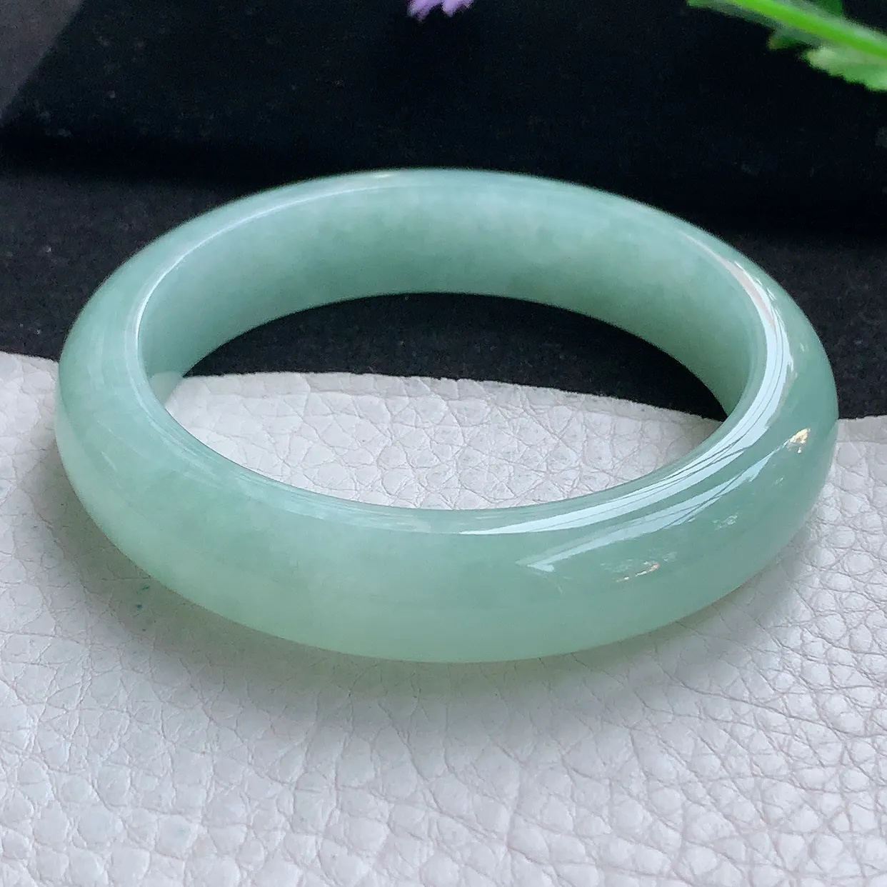 hy自然光57.5*12.5*8.5平安镯 缅甸翡翠A货玉手镯冰绿胶感 宽边玉手环