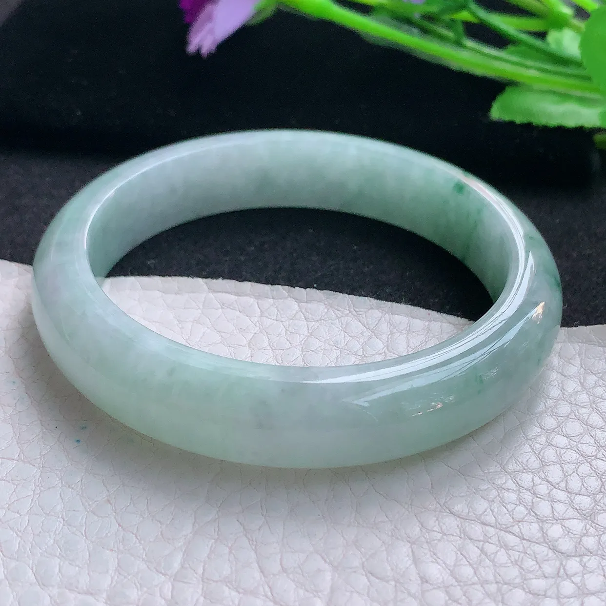 ll自然光57.5*12.5*8平安镯 缅甸翡翠A货玉手镯飘花灵动宽边玉手环