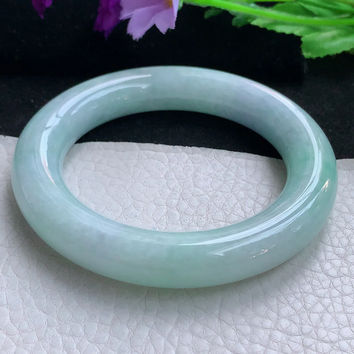 z自然光58*12.5*12.6胖圆镯 缅甸翡翠A货玉手镯春带彩大气圆条美人镯