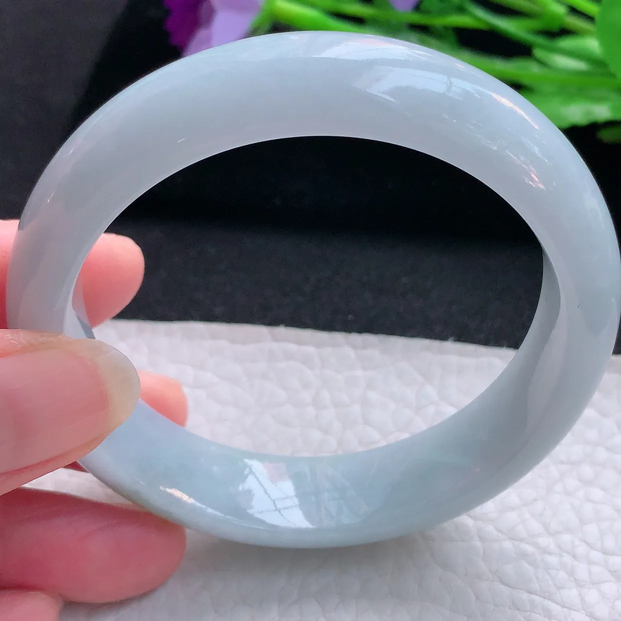 ll自然光56.5*14.8*8.2平安镯 缅甸翡翠A货玉手镯飘花清秀宽边玉手环