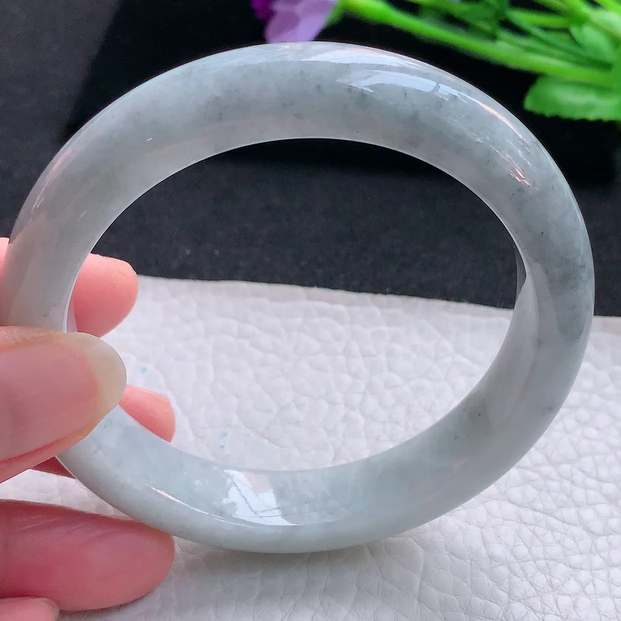 ll自然光59.5*12.6*9平安镯 缅甸翡翠A货玉手镯水润乌鸡花宽边玉手环