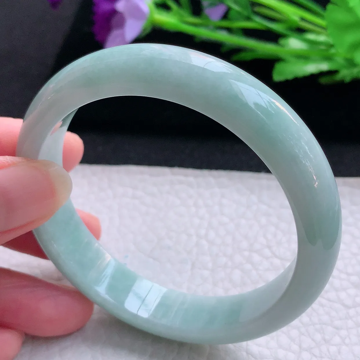 ll自然光57.8*13*7.8平安镯 缅甸翡翠A货玉手镯湖水绿宽边玉手环