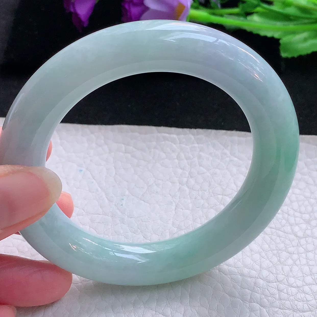 z自然光58*12.5*12.6胖圆镯 缅甸翡翠A货玉手镯春带彩大气圆条美人镯