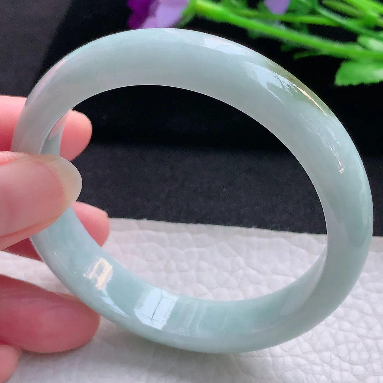 ll自然光56.5*12.5*7.3平安镯 缅甸翡翠A货玉手镯招财清纯宽边玉手环