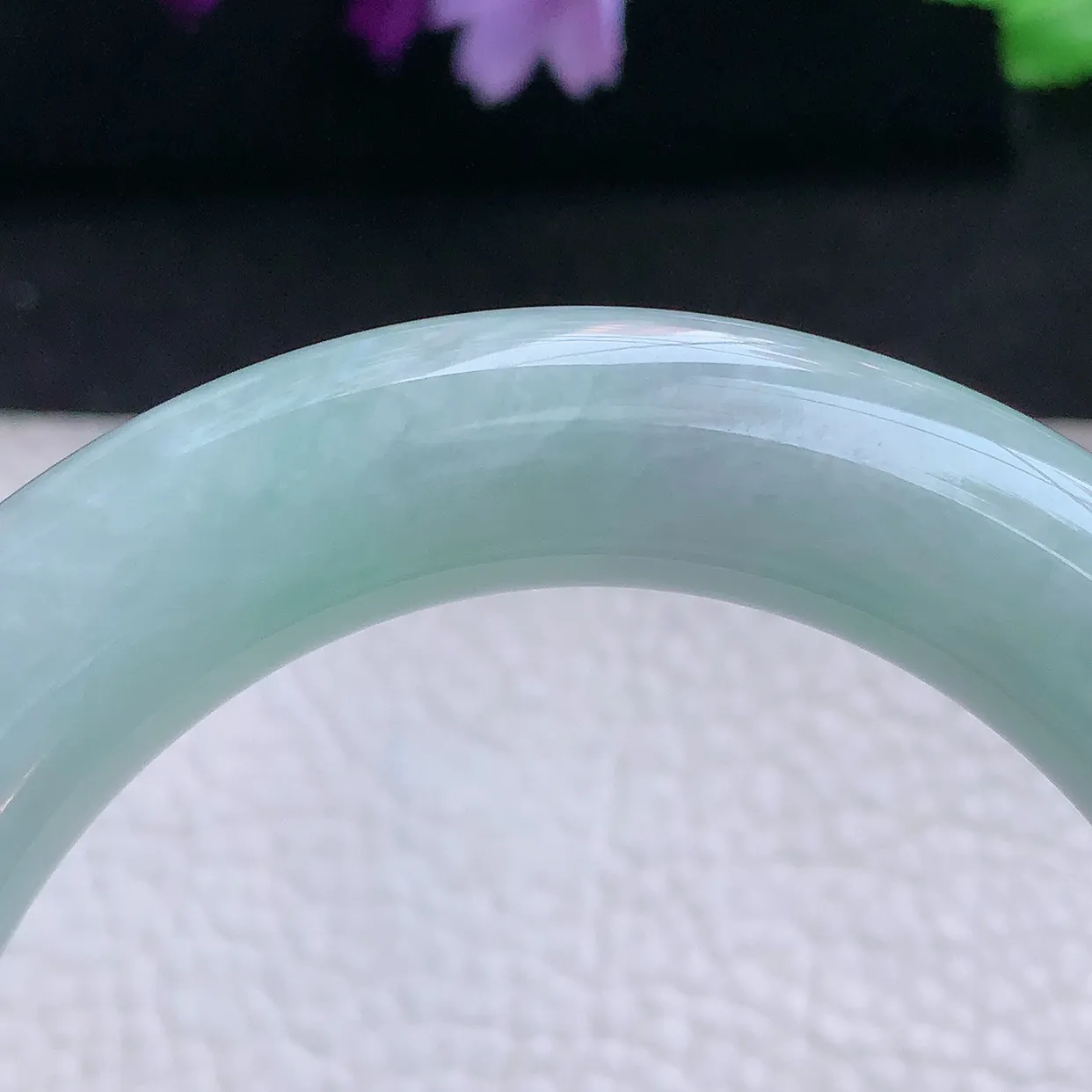 z自然光58*12.5*12.6胖圆镯 缅甸翡翠A货玉手镯春带彩大气圆条美人镯