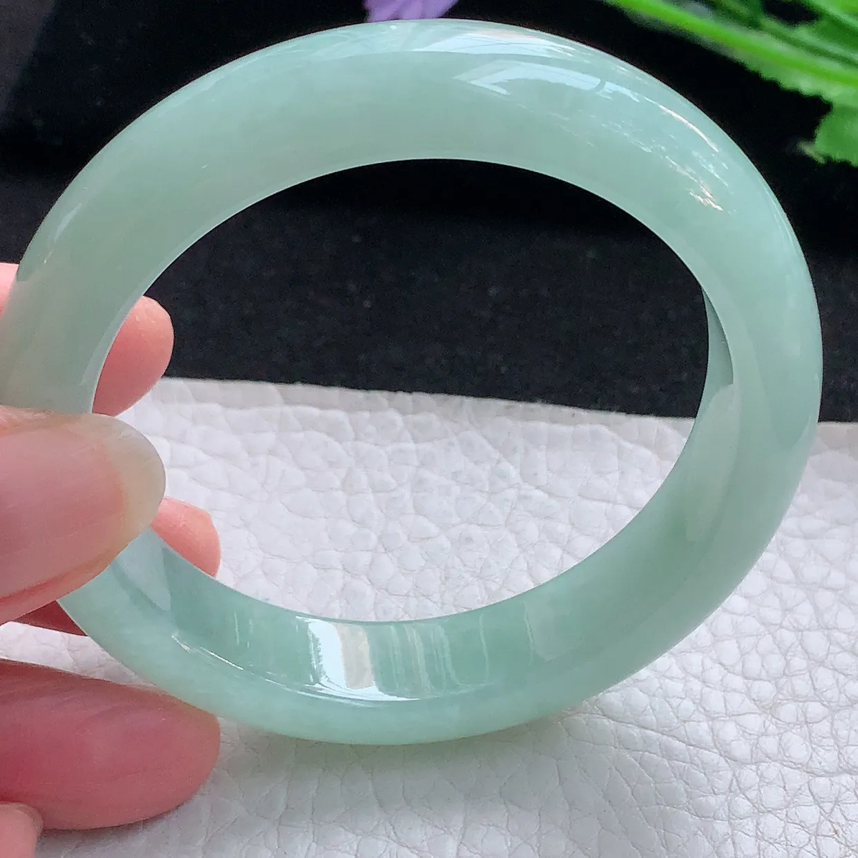 hy自然光57.5*12.5*8.5平安镯 缅甸翡翠A货玉手镯冰绿胶感 宽边玉手环