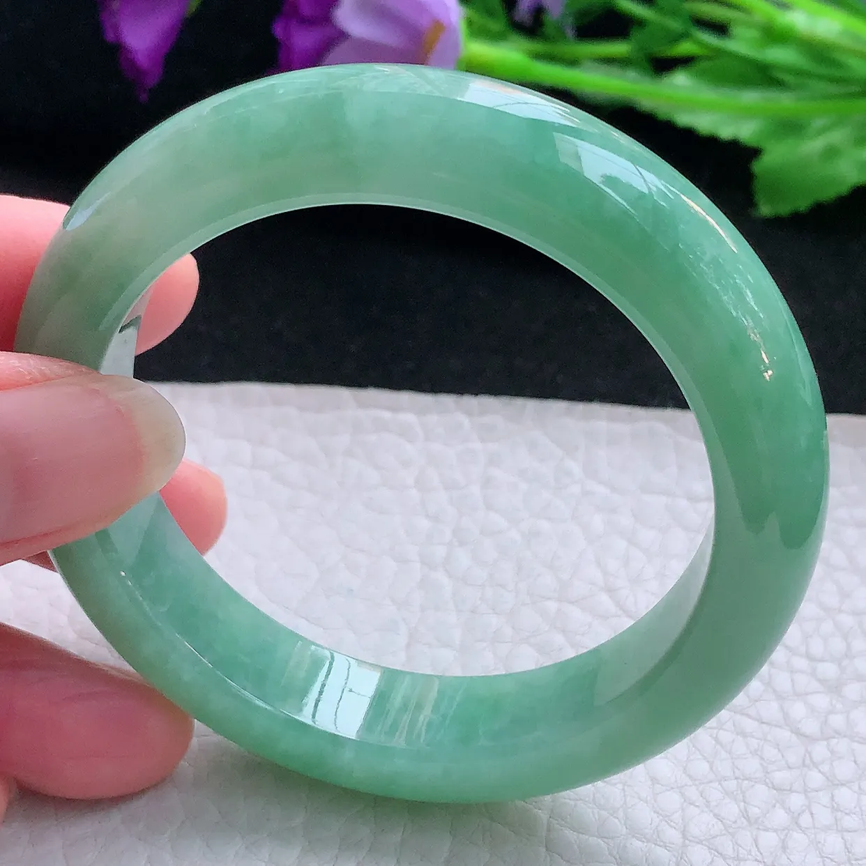 nr自然光54*12.5*9平安镯 缅甸翡翠A货玉手镯满绿水润宽边玉手环