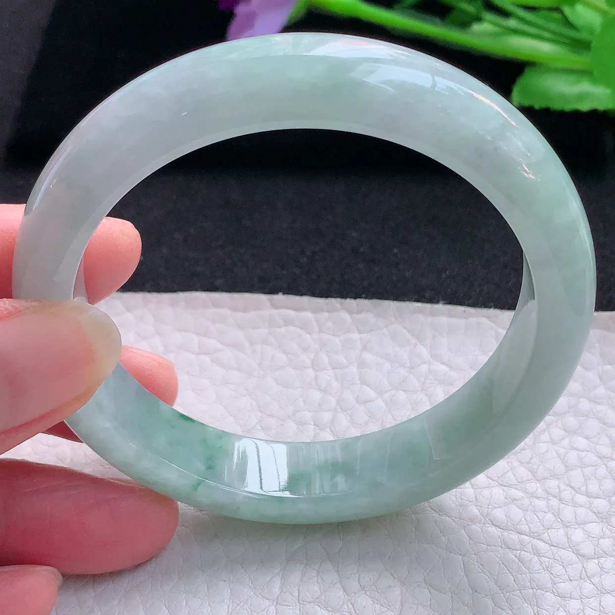 ll自然光57.5*12.5*8平安镯 缅甸翡翠A货玉手镯飘花灵动宽边玉手环