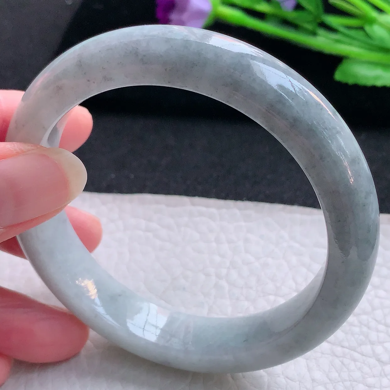 ll自然光59.5*12.6*9平安镯 缅甸翡翠A货玉手镯水润乌鸡花宽边玉手环