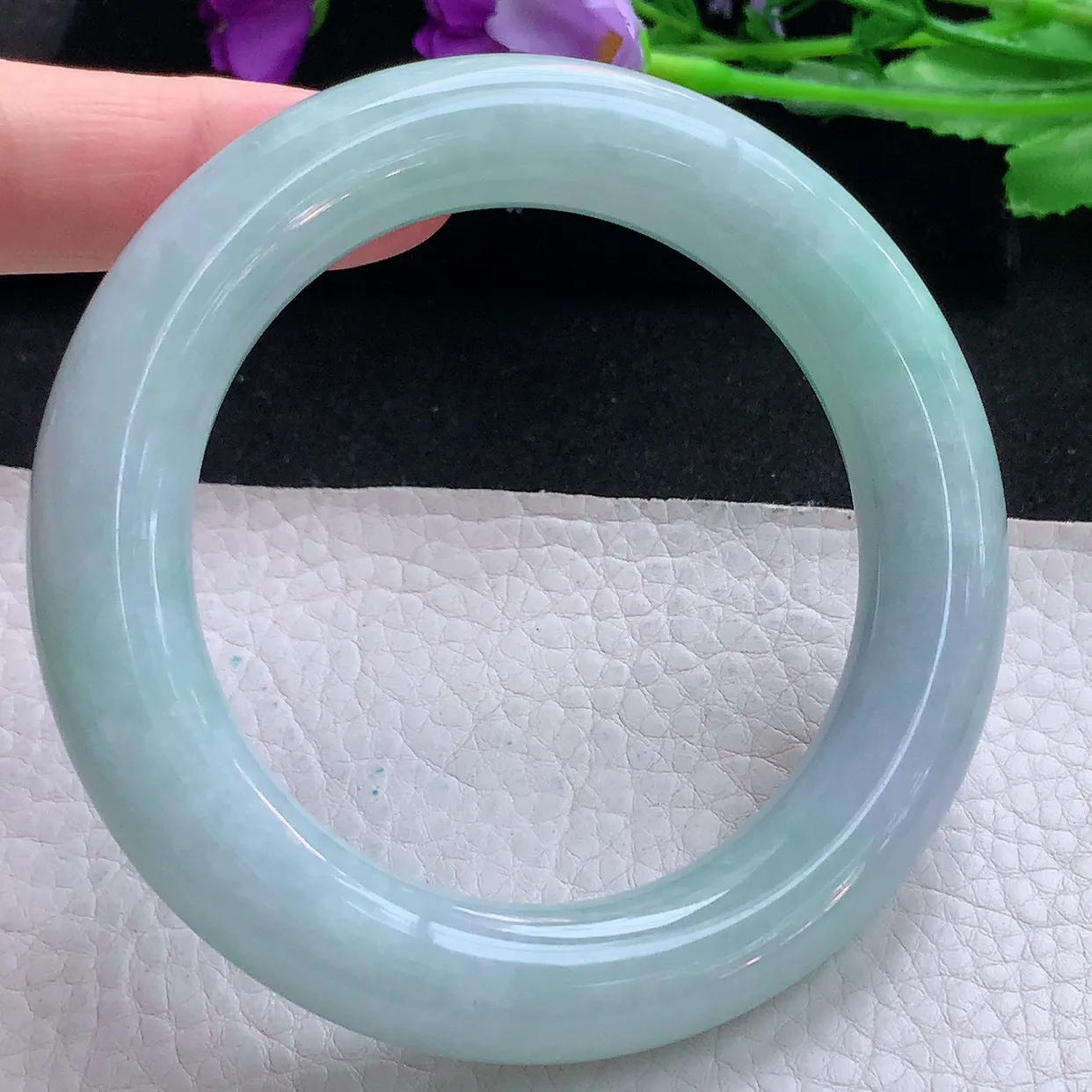 z自然光58*12.5*12.6胖圆镯 缅甸翡翠A货玉手镯春带彩大气圆条美人镯