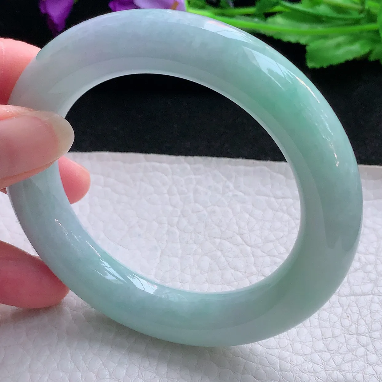 z自然光58*12.5*12.6胖圆镯 缅甸翡翠A货玉手镯春带彩大气圆条美人镯