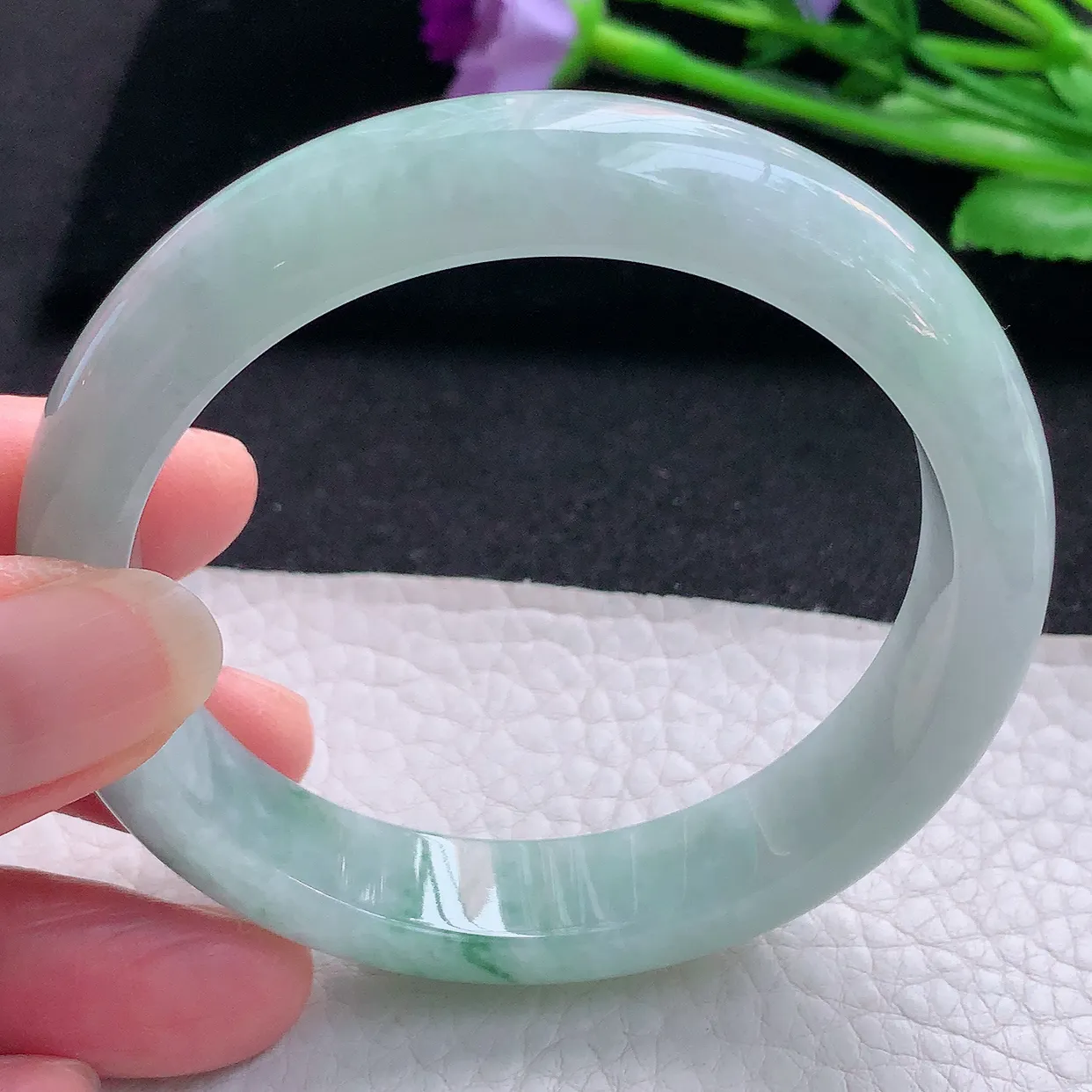 ll自然光57.5*12.5*8平安镯 缅甸翡翠A货玉手镯飘花灵动宽边玉手环