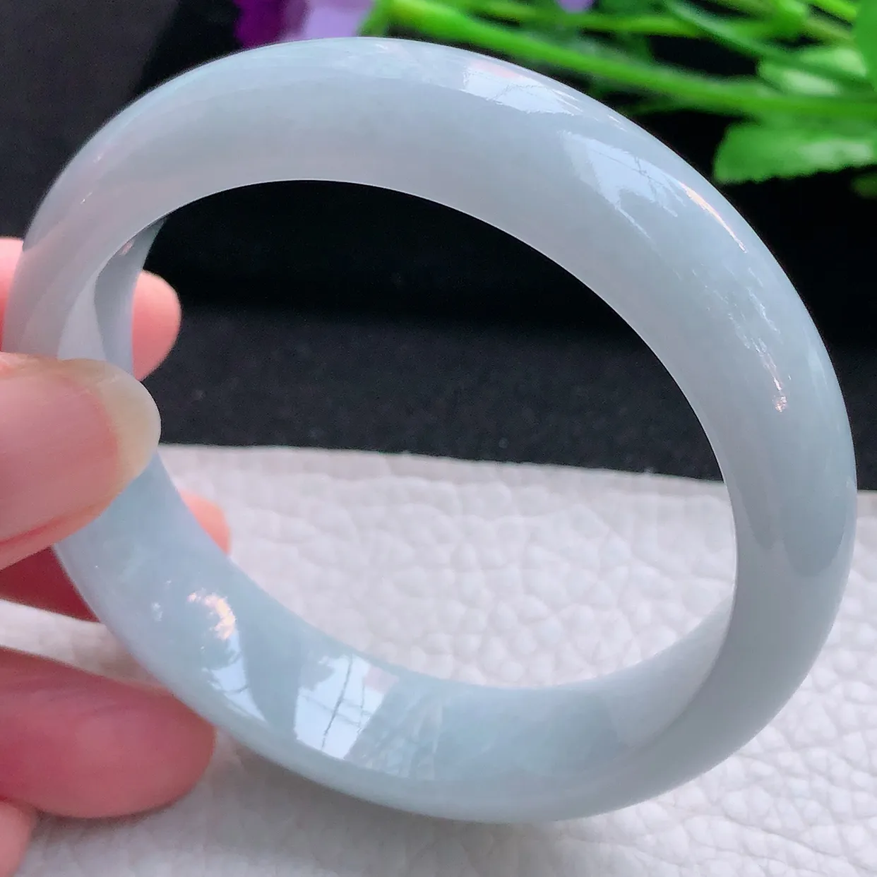 ll自然光56.5*14.8*8.2平安镯 缅甸翡翠A货玉手镯飘花清秀宽边玉手环