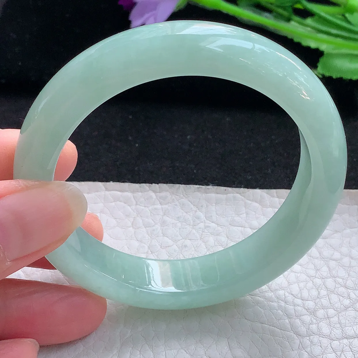 hy自然光57.5*12.5*8.5平安镯 缅甸翡翠A货玉手镯冰绿胶感 宽边玉手环