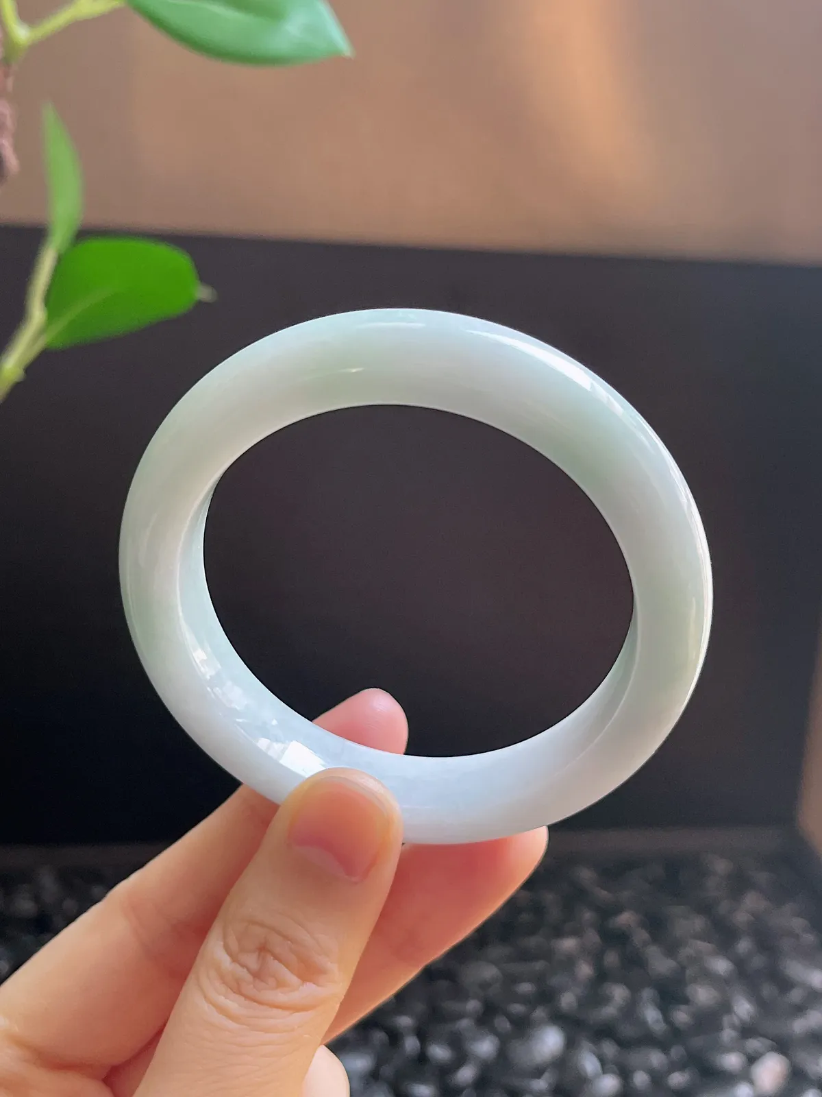 正圈51.6圈口，翡翠糯化种淡绿色手镯