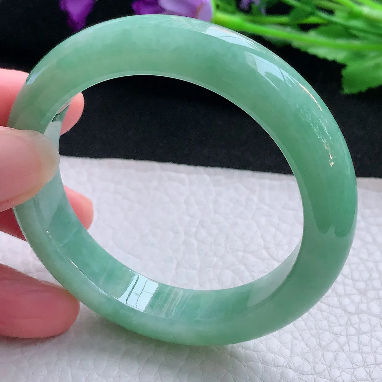 nr自然光54*12.5*9平安镯 缅甸翡翠A货玉手镯满绿水润宽边玉手环