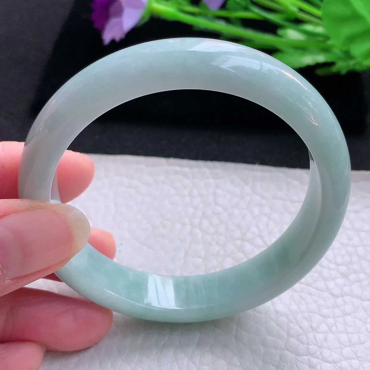 ll自然光57.8*13*7.8平安镯 缅甸翡翠A货玉手镯湖水绿宽边玉手环