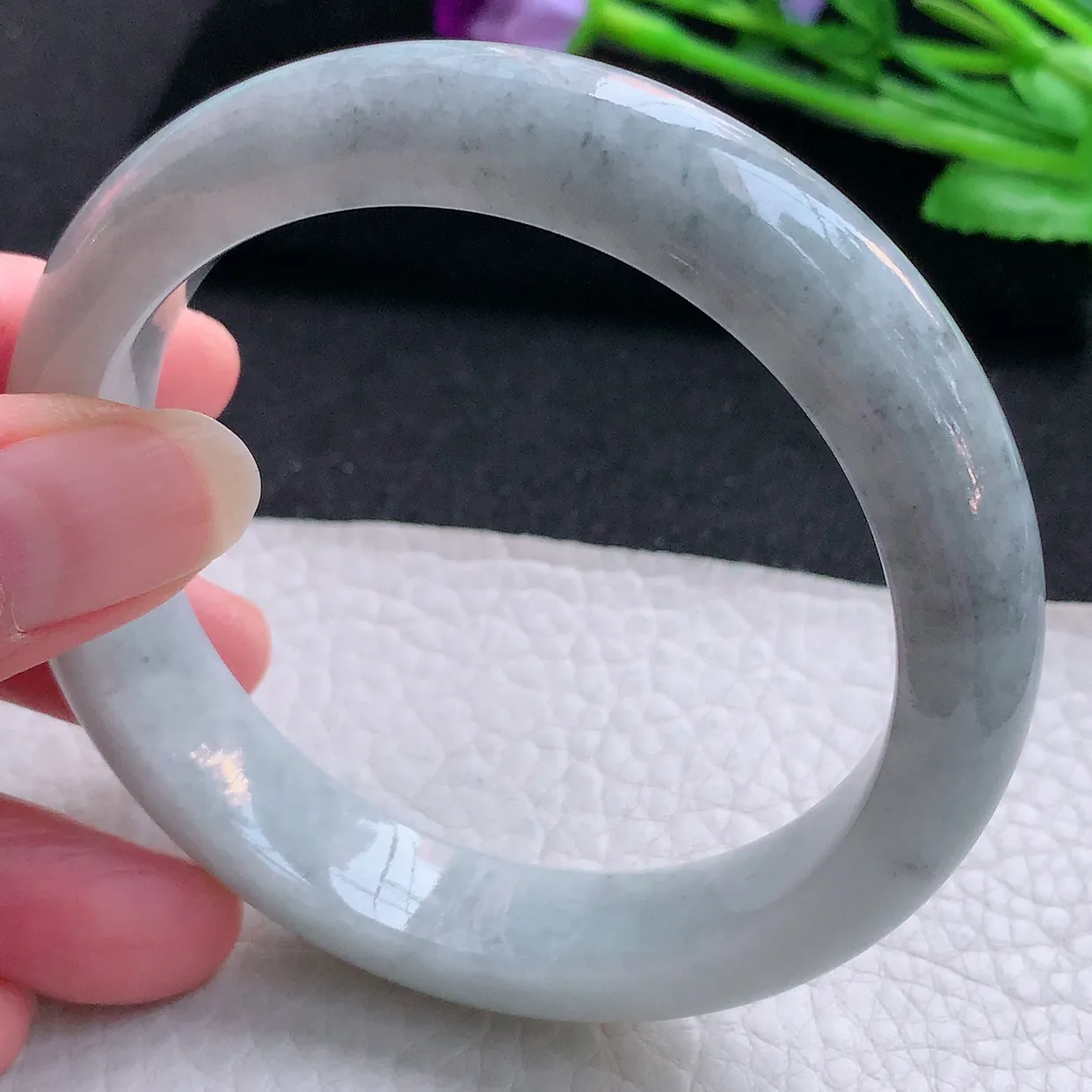 ll自然光59.5*12.6*9平安镯 缅甸翡翠A货玉手镯水润乌鸡花宽边玉手环