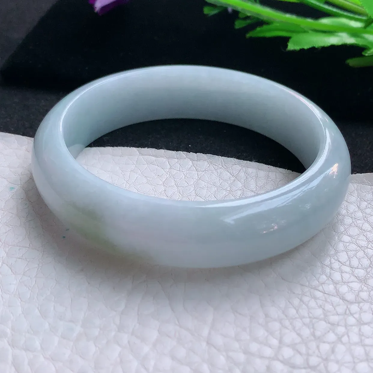 ll自然光56.5*14.8*8.2平安镯 缅甸翡翠A货玉手镯飘花清秀宽边玉手环