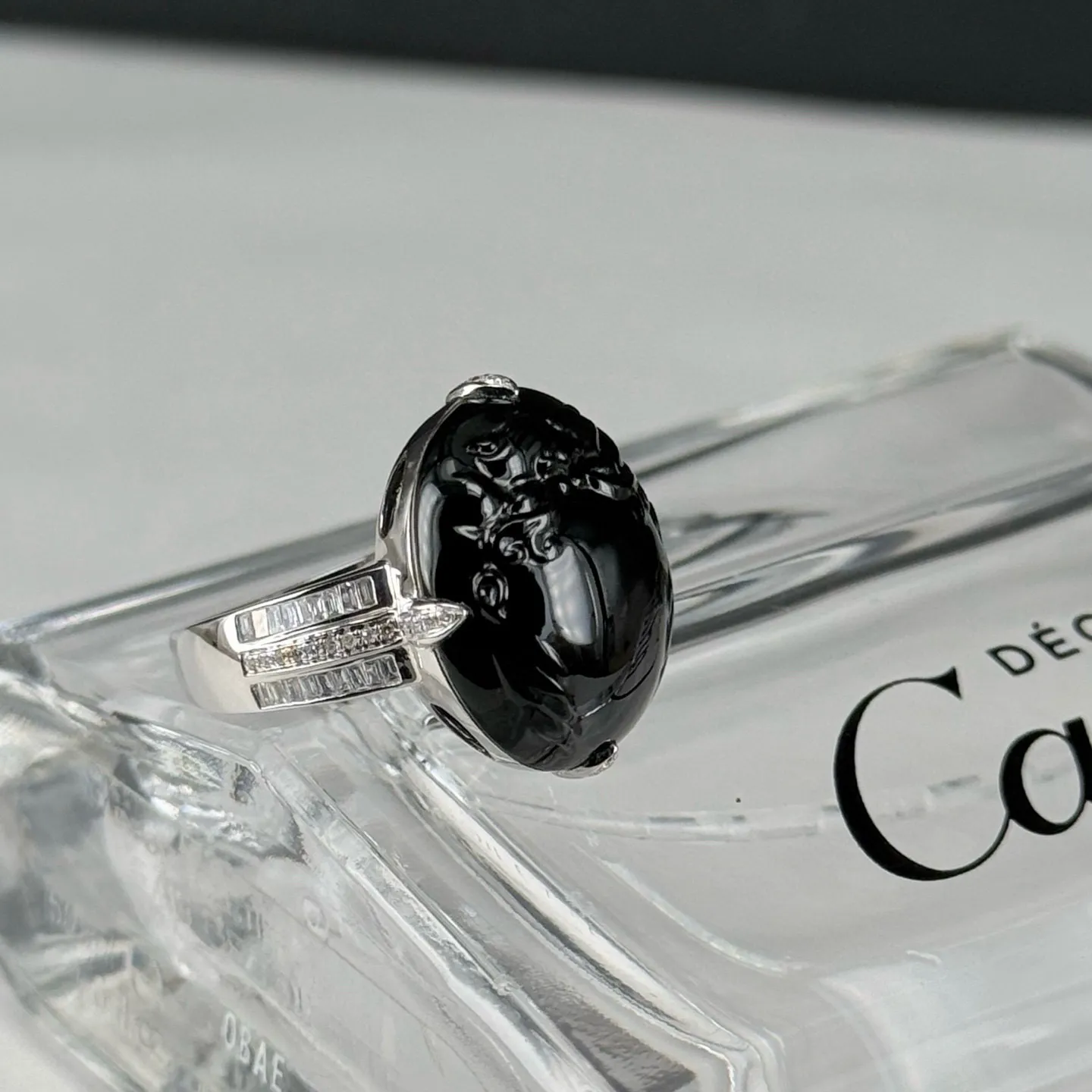 精品18k墨翠貔貅戒指 种好色正 黑度极好 打灯通透 油性十足 尺寸18.9