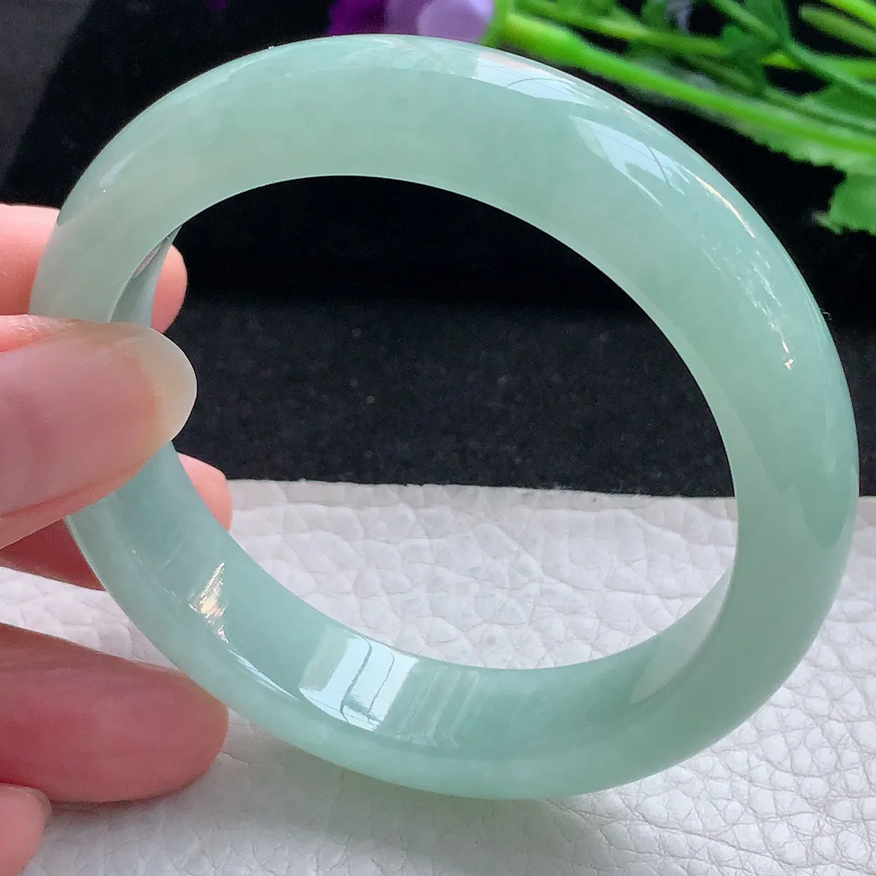 hy自然光57.5*12.5*8.5平安镯 缅甸翡翠A货玉手镯冰绿胶感 宽边玉手环