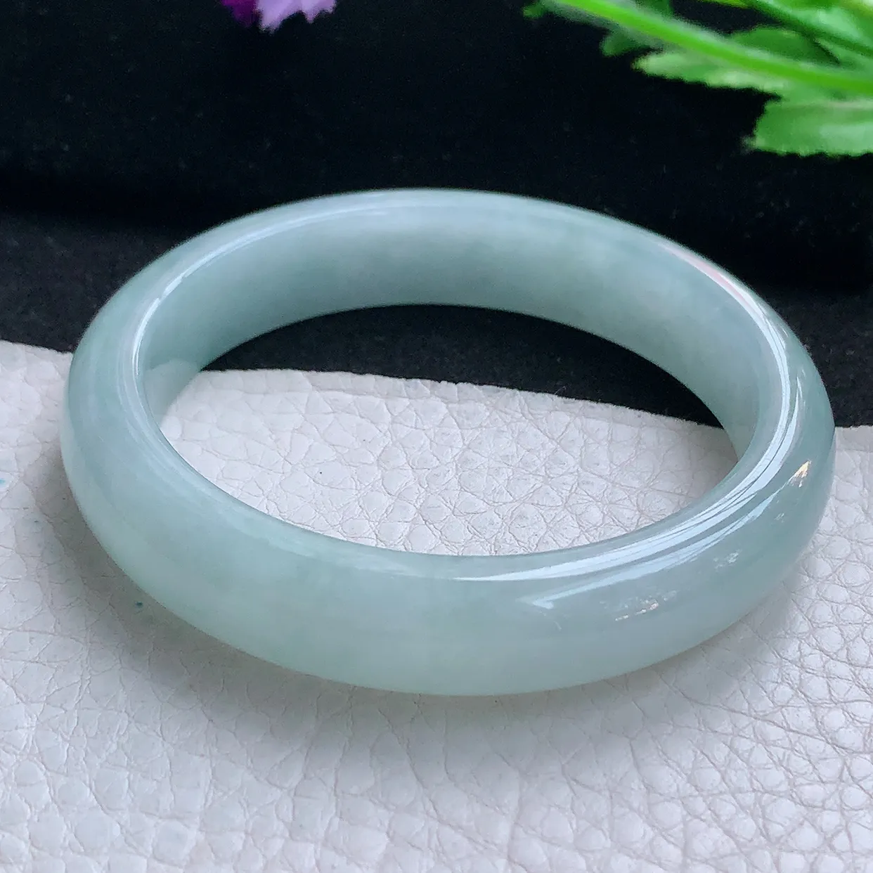 nr自然光55*12*7.8平安镯 缅甸翡翠A货玉手镯冰蓝宽边玉手环