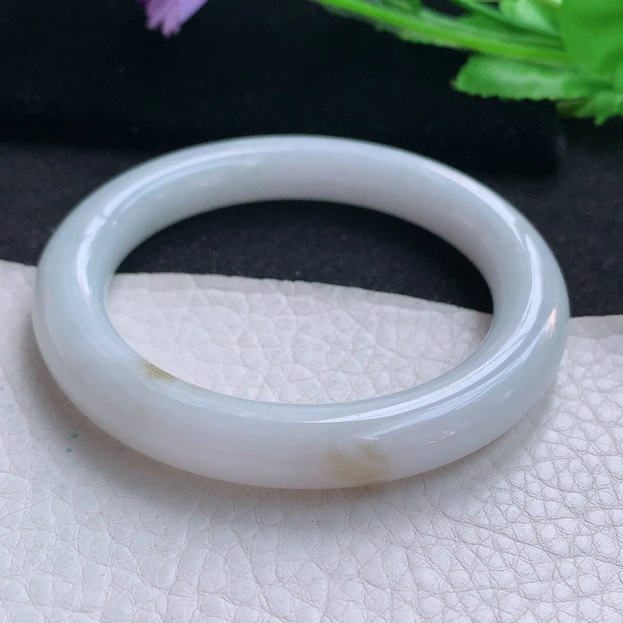 ll自然光53*10*9.8美人镯 缅甸翡翠A货玉手镯飘花水润圆条玉手环 叮当镯