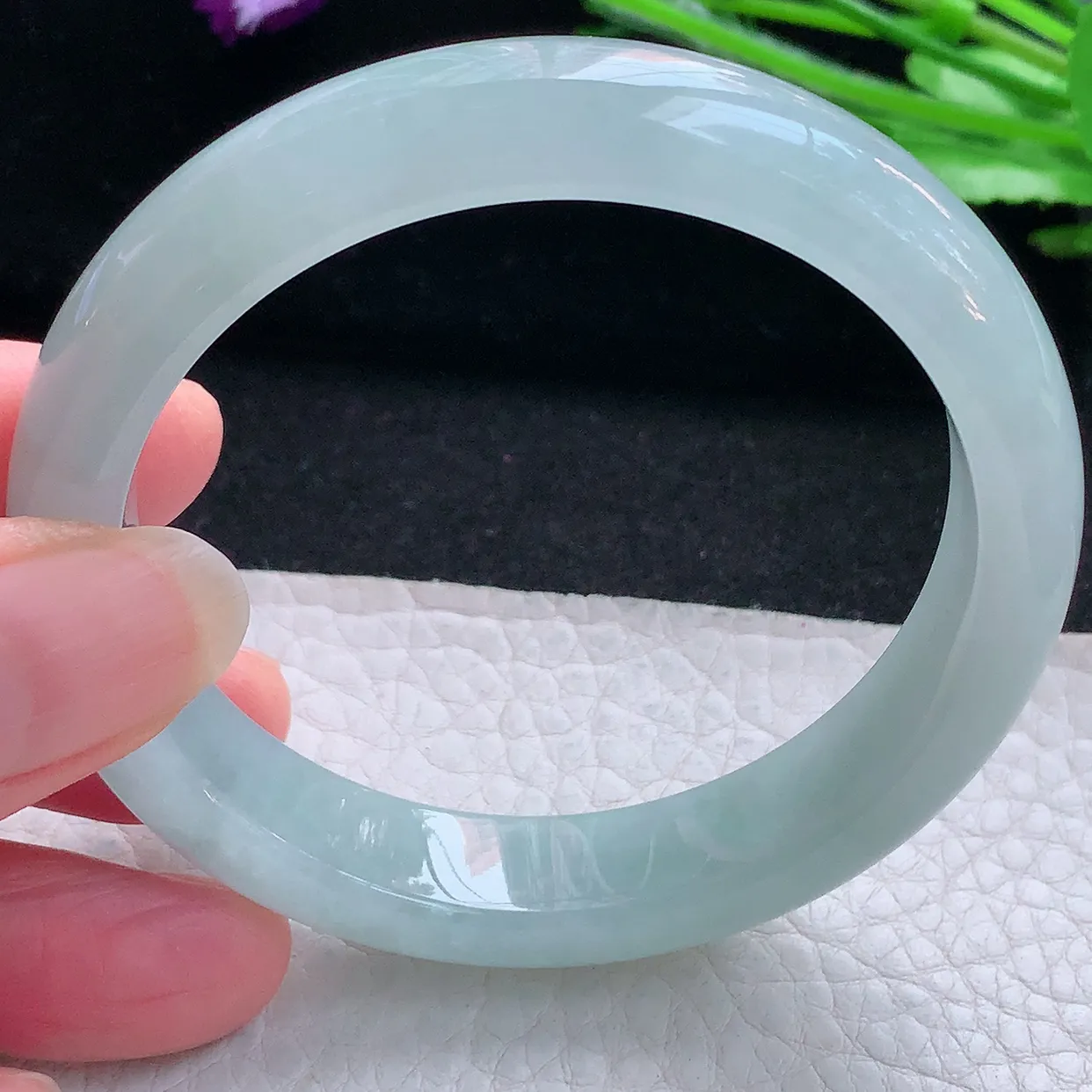 nr自然光55*12*7.8平安镯 缅甸翡翠A货玉手镯冰蓝宽边玉手环